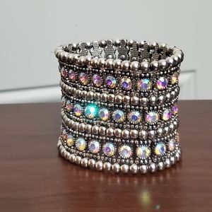 Beautiful Silver and AB Stones Cuff Elastic Bracelet Sparkle